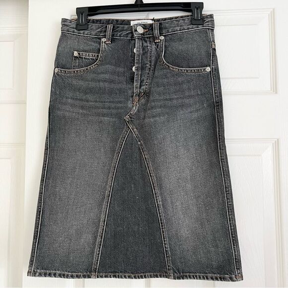 Isabel Marant Fiali Knee Length Denim Midi Skirt FR 34 / US 2 Grey MSRP $285 - Picture 5 of 12